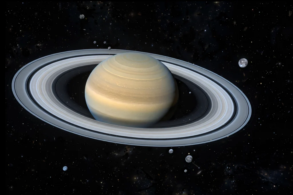 Saturn’s Moon Total Jumps to 274 in Major Astronomy Briefing Saturn rising above a telescope observatory under a dark night sky