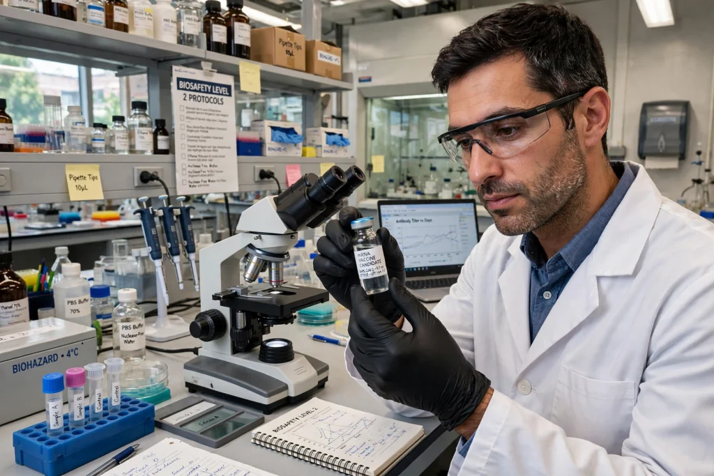 Doctor reviewing personalised vaccine trial results with a patient